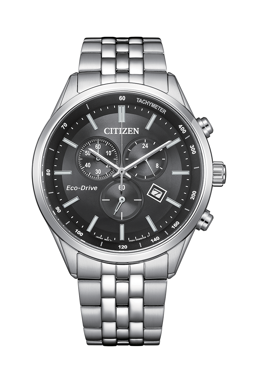 Citizen Eco-Drive Black Dial Stainless Steel Bracelet Men's Watch - AT2570-56E