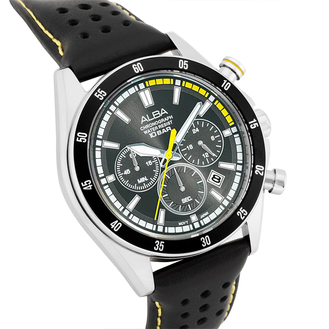 ALBA Midnight Black Dial with Leather Strap Chronograph Men Watch AT3J33X1