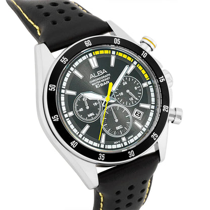 ALBA Midnight Black Dial with Leather Strap Chronograph Men Watch AT3J33X1