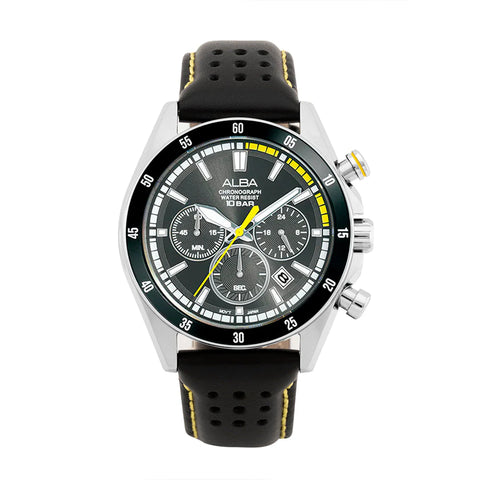 ALBA Midnight Black Dial with Leather Strap Chronograph Men Watch AT3J33X1 - Buy Now at Sai Creations Watches
