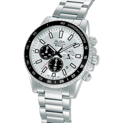 ALBA Racing-Inspired With Silver & Black Dial Chronograph Men's Watch AT3L19X1
