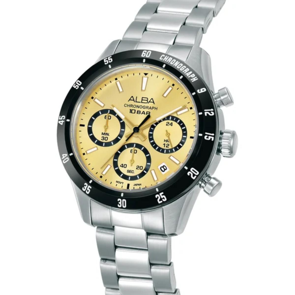 ALBA Champagne Gold Sunray Dial Analog Chronograph Men's Watch AT3L21X1