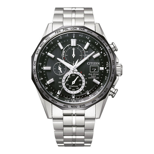 Citizen Eco-Drive Black Dial Titanium Bracelet Men's Watch - AT8218-81E