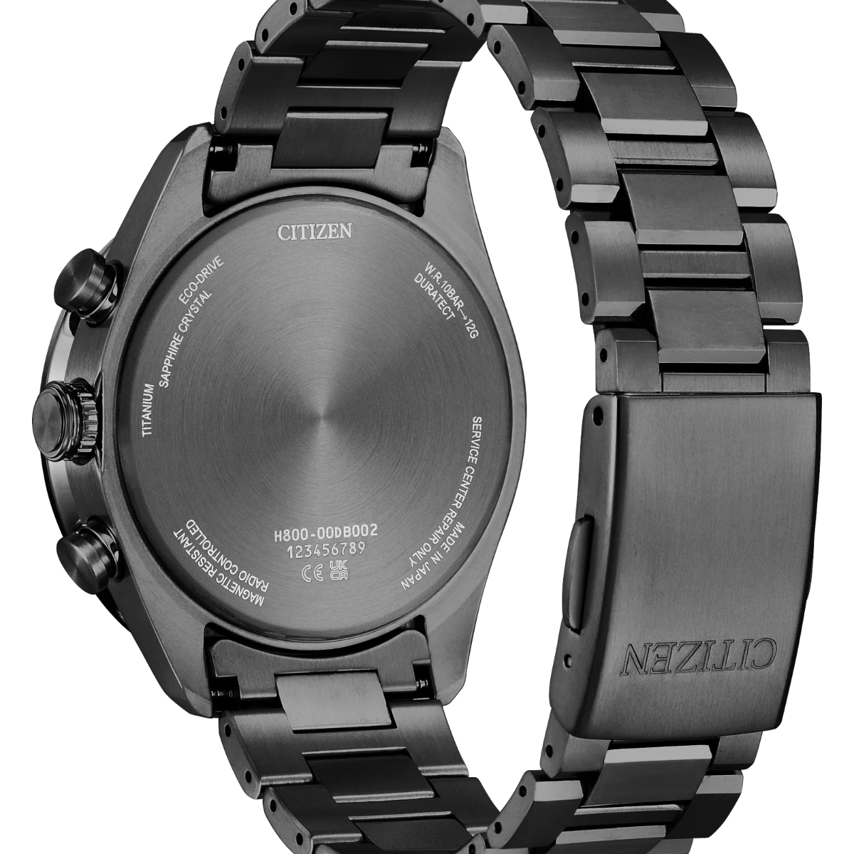 Black Citizen watch with metal strap on a white background