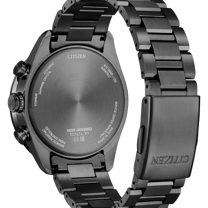 Black Citizen watch with metal strap on a white background