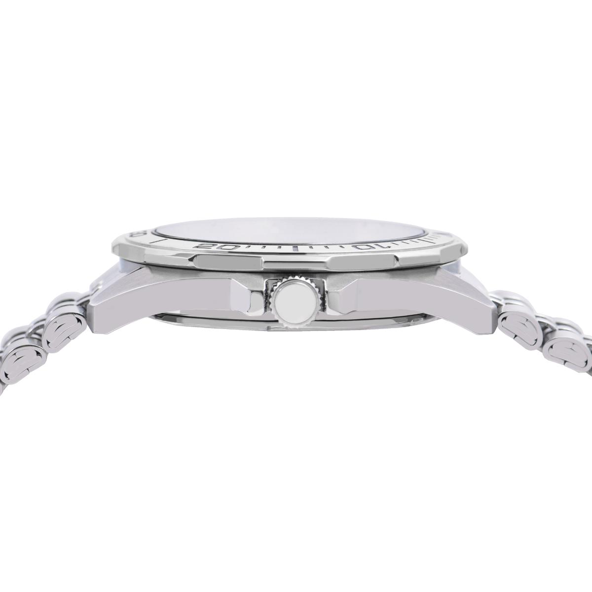Silver watch with a chain strap on a white background