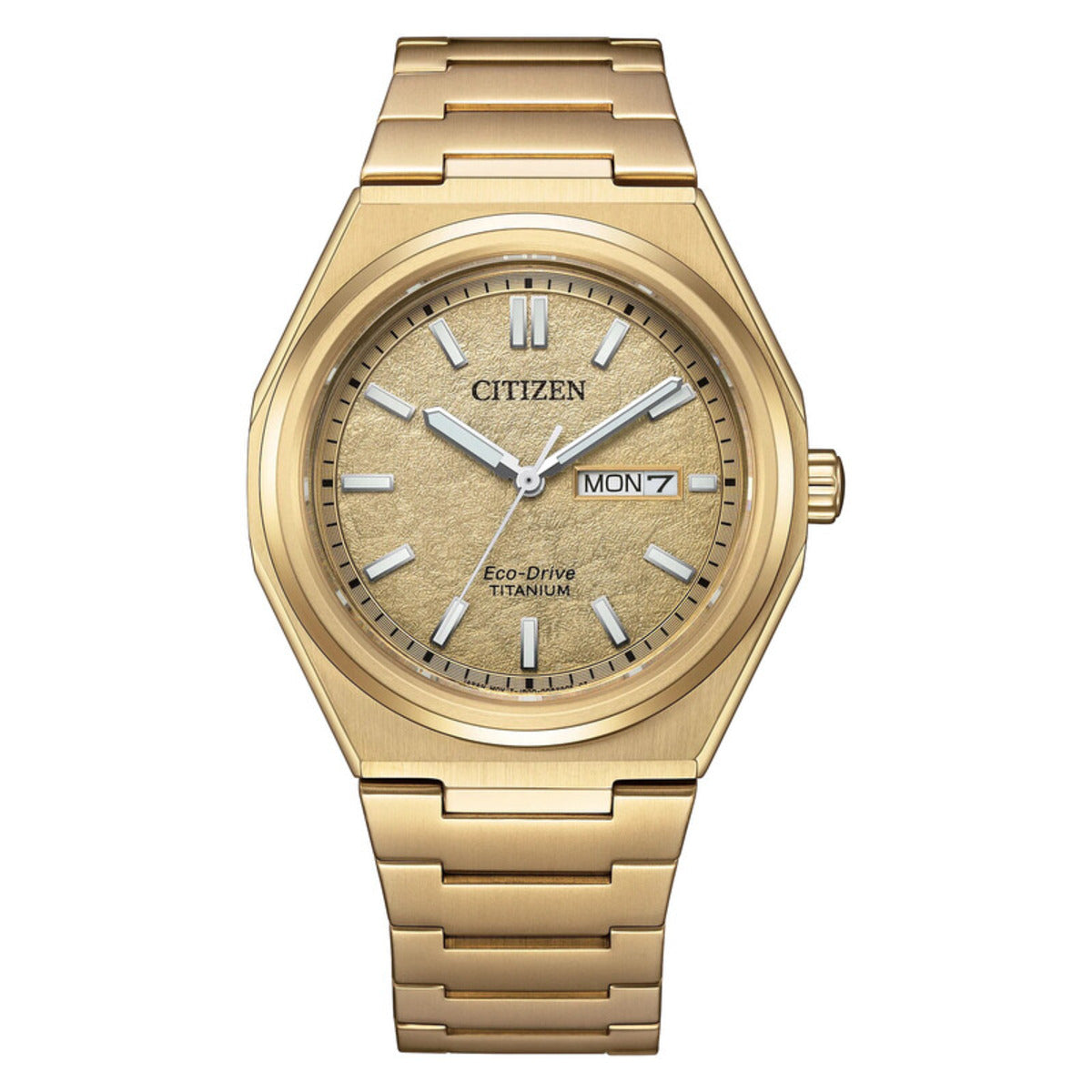 CITIZEN Eco-Drive Titanium Gold Dial Analog Men's Watch AW0132-55P