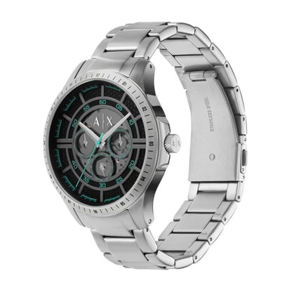 Silver Armani Exchange watch on a white background