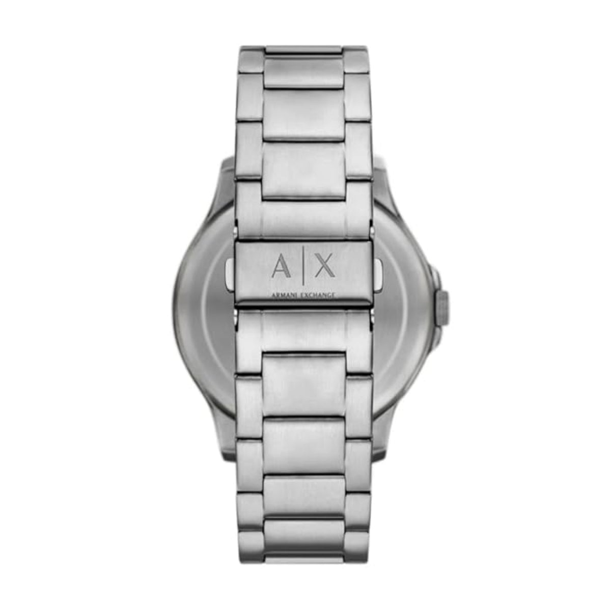 Silver watch with a visible brand logo on a white background