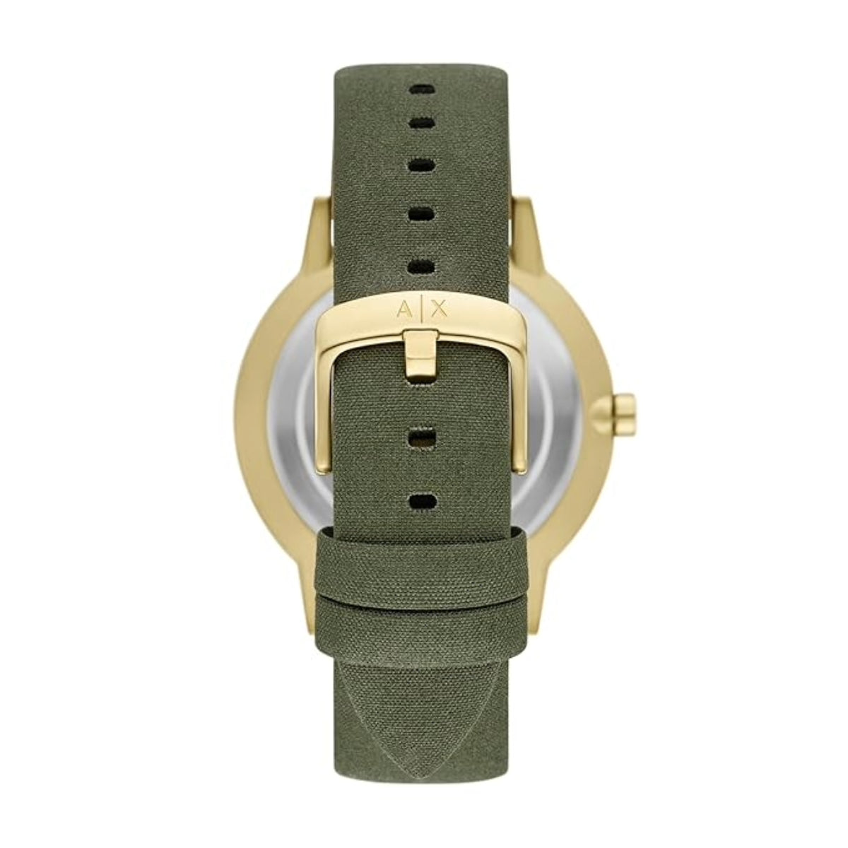 Watch with green strap and gold case on a white background