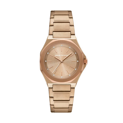 Armani Exchange Quartz Beige Gold Dial Analog Stainless Steel Women Watch AX4616