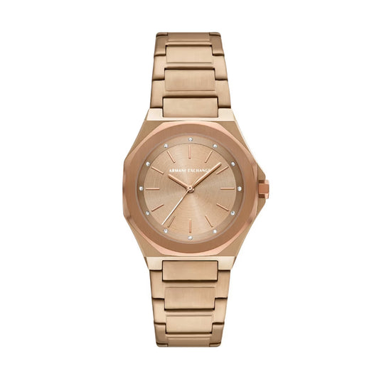Armani Exchange Quartz Beige Gold Dial Analog Stainless Steel Women Watch AX4616