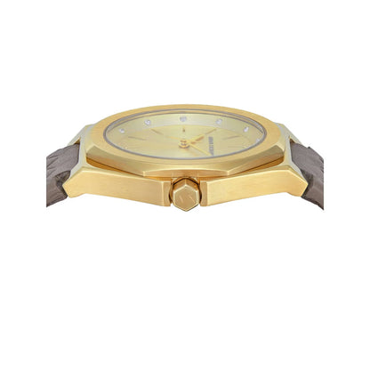 Armani Exchange Quartz Gold Dial Analog Leather Strap Women Watch AX4617