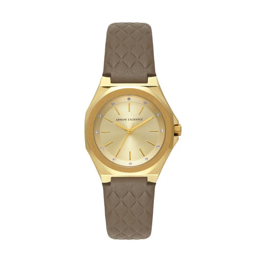 Armani Exchange Quartz Gold Dial Analog Leather Strap Women Watch AX4617
