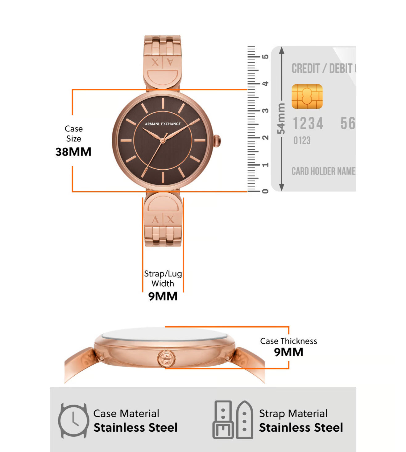 AX5384 Armani Exchange | Brown Dial Stainless Steel Bracelet