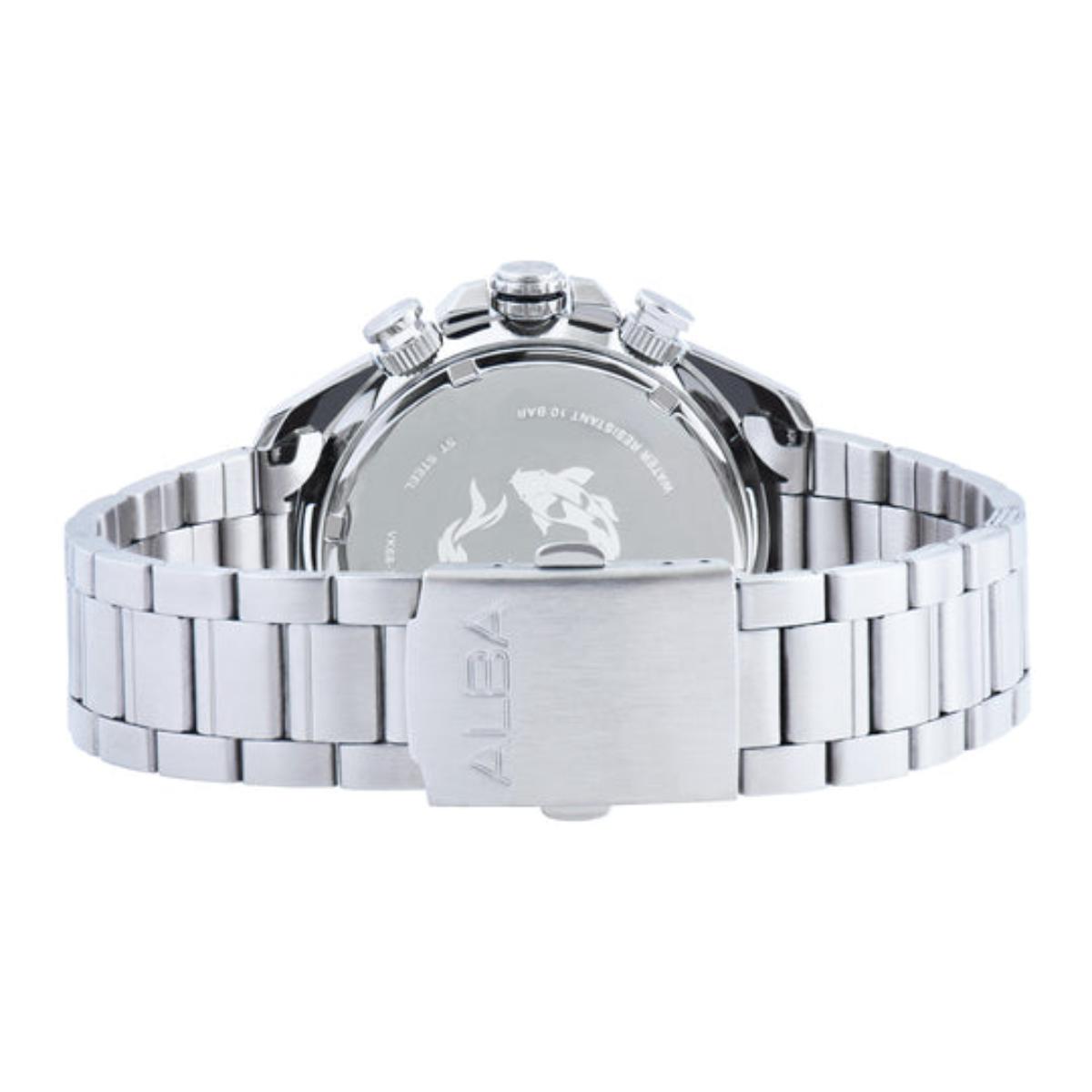 Silver watch with detailed design on a white background
