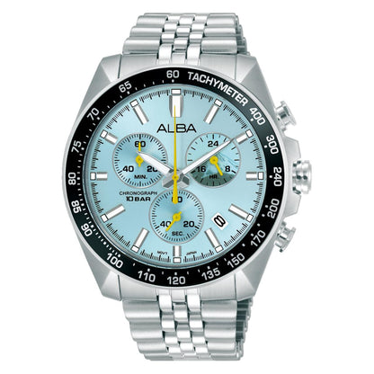 Silver watch with a detailed face on a white background
