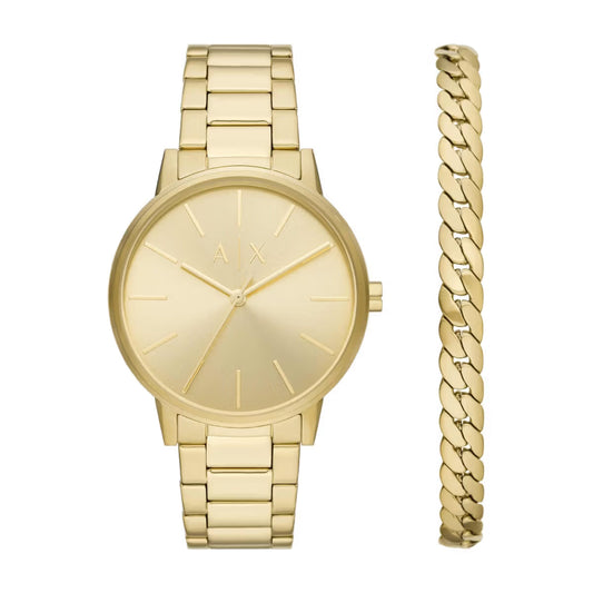 Armani Exchange Quartz Gold Dial Men's Watch With Bracelet Set AX7144SET