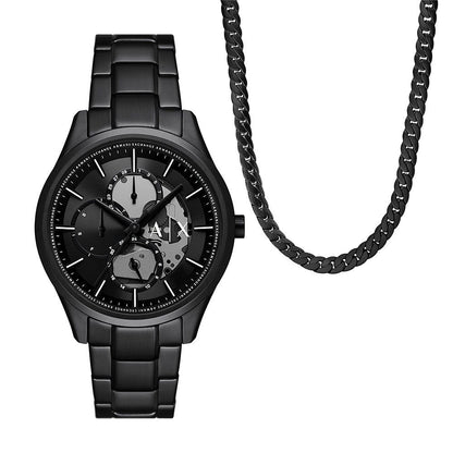 Armani Exchange Black Dial Multifunction Men Watch With Necklace Set AX7160SET