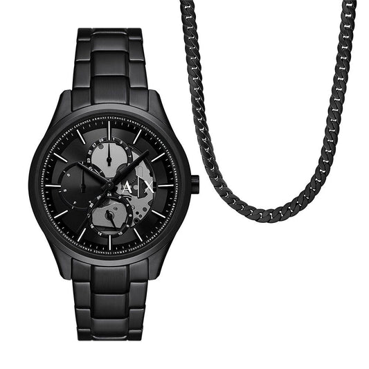 Armani Exchange Black Dial Multifunction Men Watch With Necklace Set AX7160SET