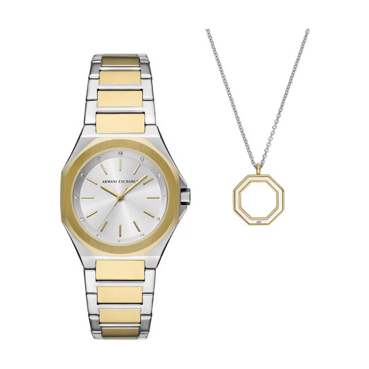 Armani Exchange Quartz Silver Dial Analog Women Watch With Chain AX7161SET