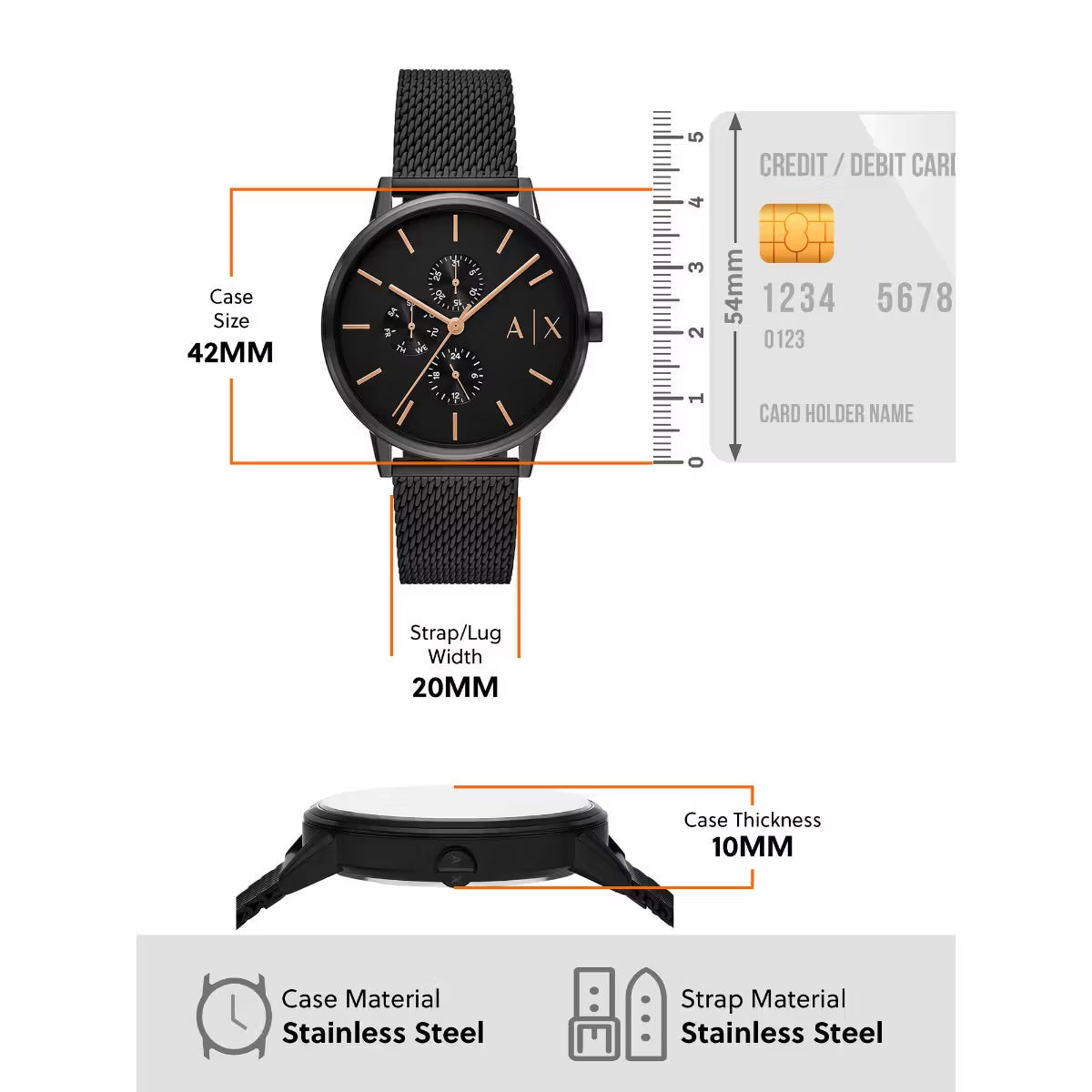 Armani Exchange Black Round Dial Analog Men's Watch with Chain AX7162SET