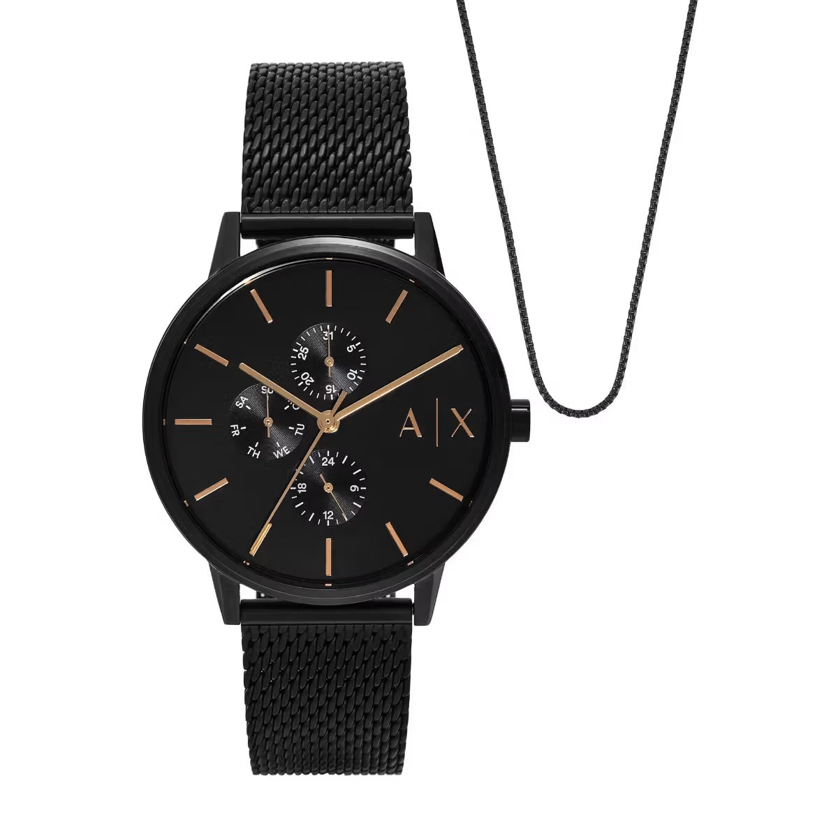 Armani Exchange Black Round Dial Analog Men's Watch with Chain AX7162SET
