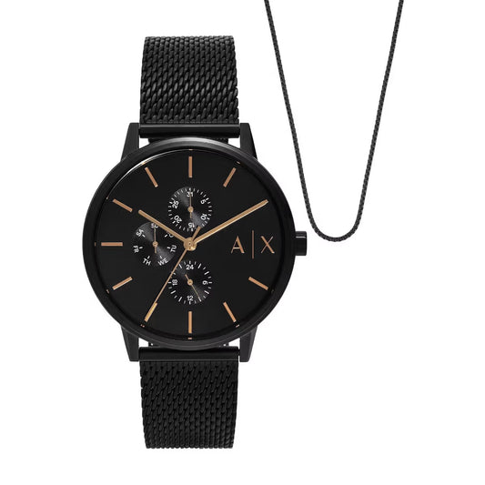 Armani Exchange Black Round Dial Analog Men's Watch with Chain AX7162SET