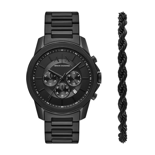 Armani Exchange Quartz Black Dial Stainless Steel Chronograph Men Watch AX7163SET