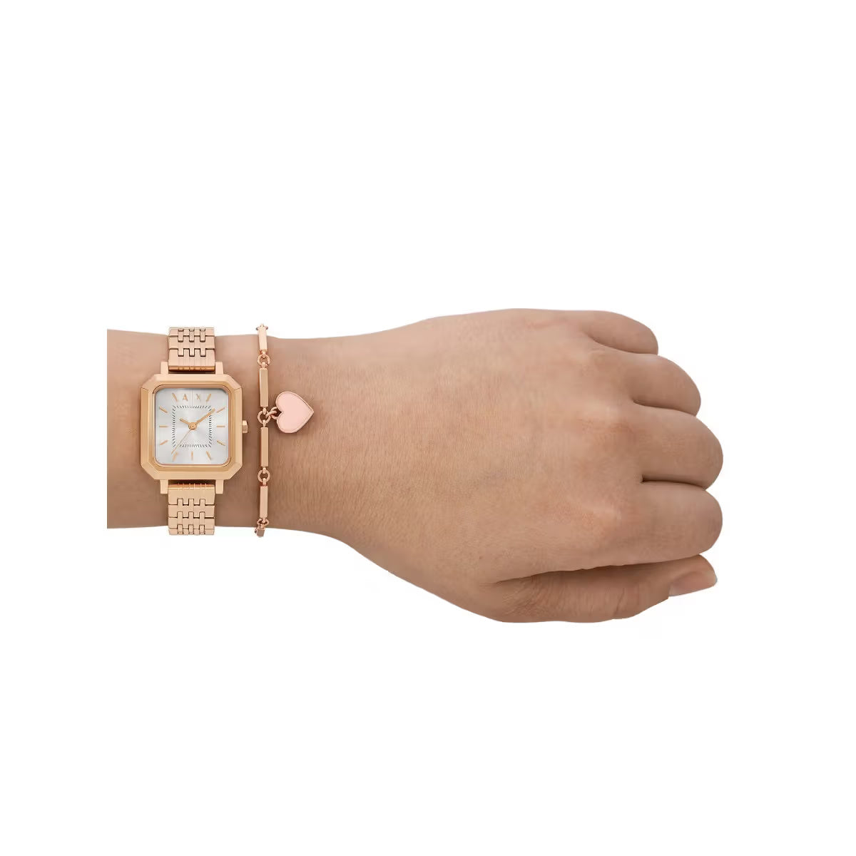 Armani Exchange Silver Rectangular Dial Analog Women Watch with Bracelet AX7164SET