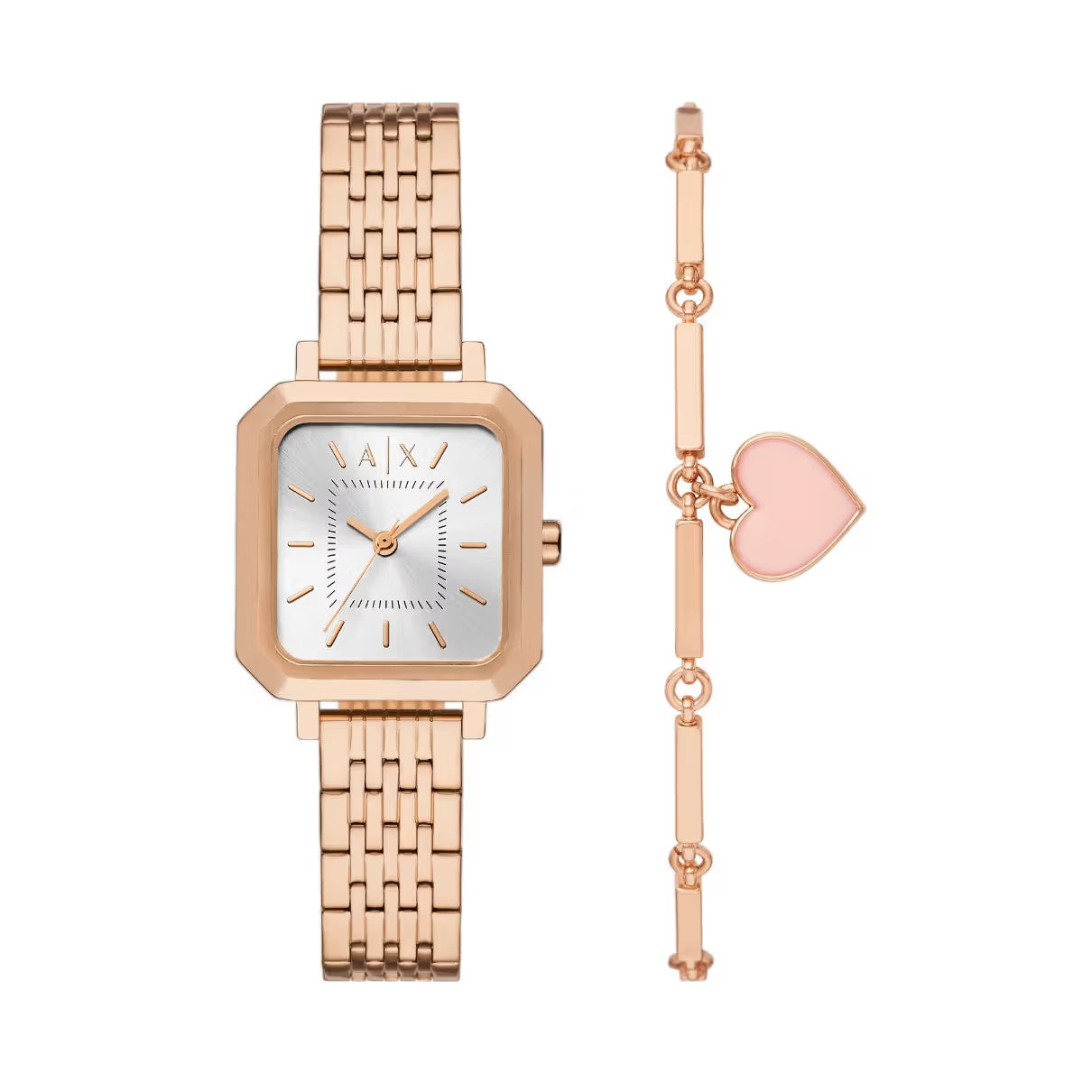 Armani Exchange Silver Rectangular Dial Analog Women Watch with Bracelet AX7164SET