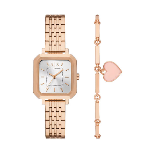 Armani Exchange Silver Rectangular Dial Analog Women Watch with Bracelet AX7164SET