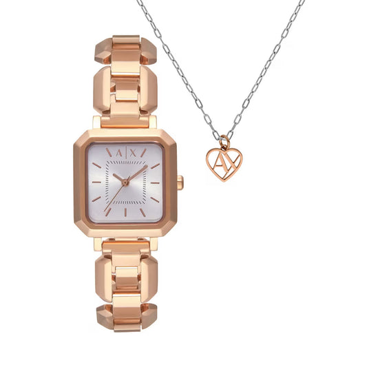 Armani Exchange Silver Dial Analog Women Watch With Pendant Necklace AX7167SET