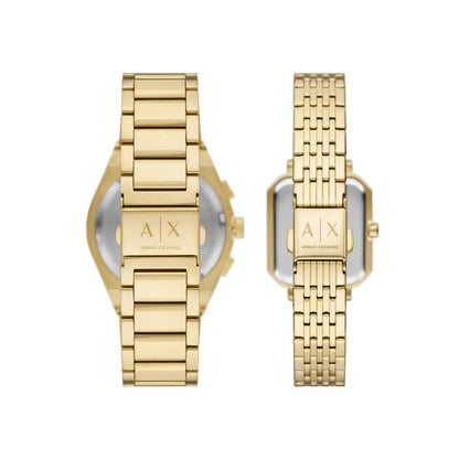 Armani Quartz Gold Dial Chronograph Analog Couple Watch AX7170SET