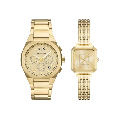 Armani Quartz Gold Dial Chronograph Analog Couple Watch AX7170SET