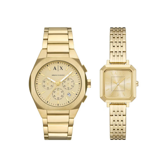 Armani Quartz Gold Dial Chronograph Analog Couple Watch AX7170SET