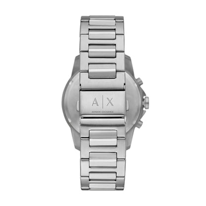 Silver Armani Exchange watch on a white background