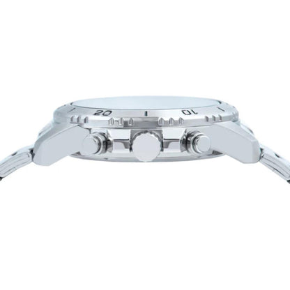 Close-up of a silver watch on a white background