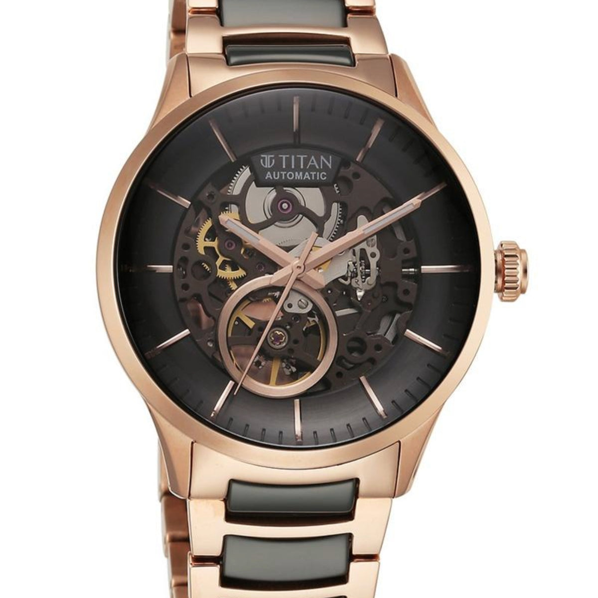 Titan Ceramic Fusion Automatic Black Dial Rose Gold Dual-Toned Watch for Men 90174KD03