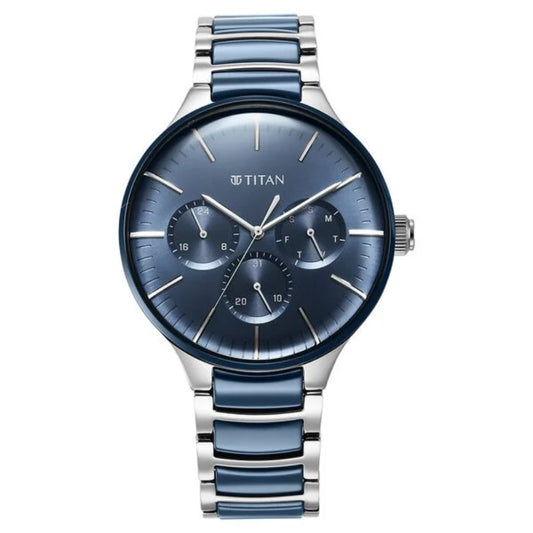 Titan Ceramic Fusion Quartz Multifunction Blue Dial Watch for Men NS90148KD02
