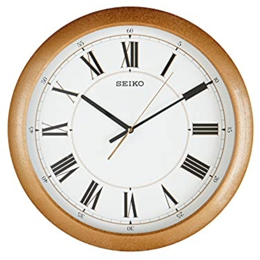 Seiko Wall Clock Classic Round Analog Golden Plastic Roman Figure Home Decor QXA754PN