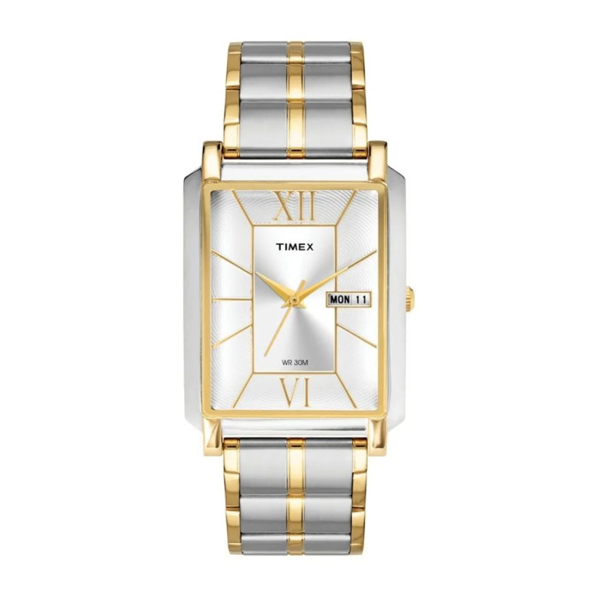 Timex Classics Men's Silver Rectangle Dial Day Date Function Watch -TW000W908