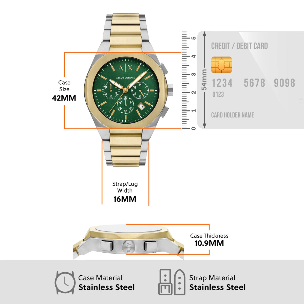 Armani Exchange Sync Green Dial Chronograph Stainless Steel Men Watch AX4184