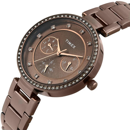 Timex Quartz Brown Round Dial Analog Women's Watch TWEL18722