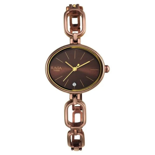 Titan Raga Viva Brown Dial Analog Metal Strap Watch for Women NR2667QM01