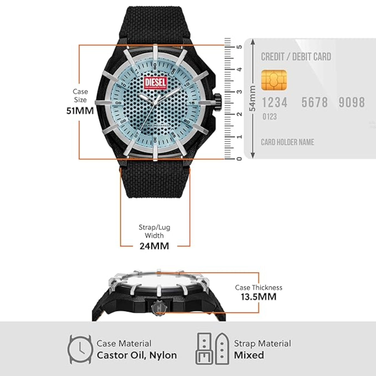 Diesel Framed Solar-Powered Blue Round Dial Analog Men's Watch DZ4679