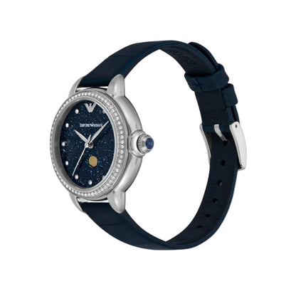 Emporio Armani Quartz Blue Dial Analog Leather Strap Women Watch AR11629