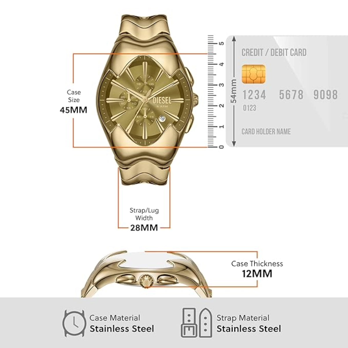 Diesel Mercurial Gold Dial Chronograph Stainless Steel Men's Watch DZ4681
