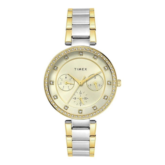 Timex Quartz Champagne Round Dial Analog Women's Watch - TWEL18711