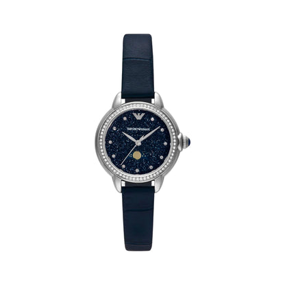 Emporio Armani Quartz Blue Dial Analog Leather Strap Women Watch AR11629